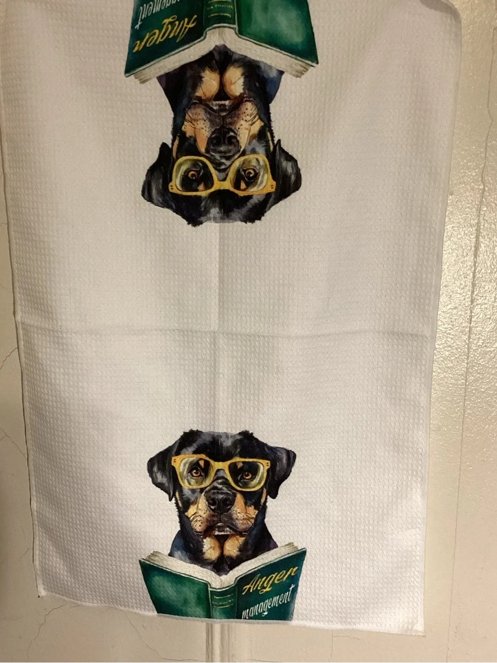 Towel with Rottweiler Reading Anger Management Text nwot